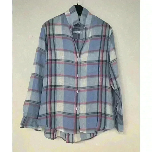 GRAYSON by Anthropologie The Hero Pink Blue Plaid Linen Shirt NEW Size Medium - Picture 3 of 7